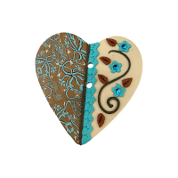 Bouton gros coeur Turquoise-Brown